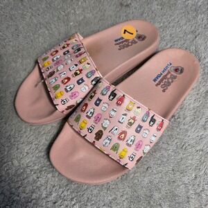 Skechers Bobs Plush Foam Slides Pink Dog Pattern Womens Size 7 Slip On Sandals